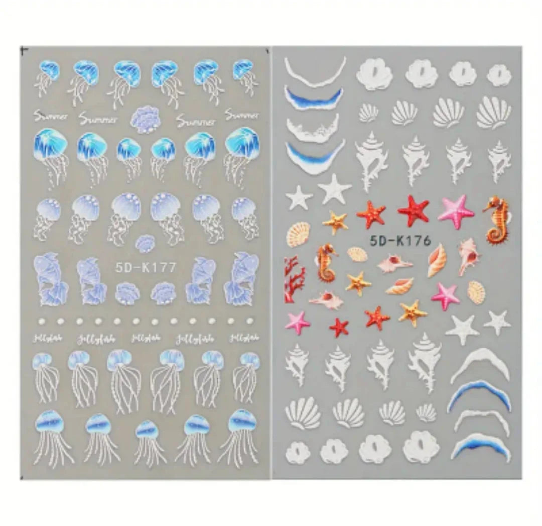 3D NAIL STICKER- STARFISH & JELLYFISH- 2PCS