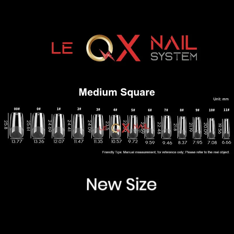 QX SOFT GEL TIPS - MEDIUM SQUARE - Full Coverage/ Prefile Clear. Buy 3 FREE 1