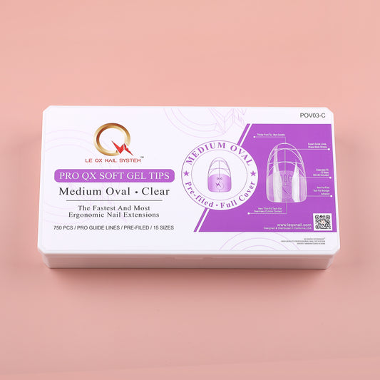 PRO QX TIPS- MEDIUM OVAL-CLEAR-750 PCS- HALF MATTE- 15 SIZES - PRO GUIDE LINES- BUY 3 FREE 1 Copy