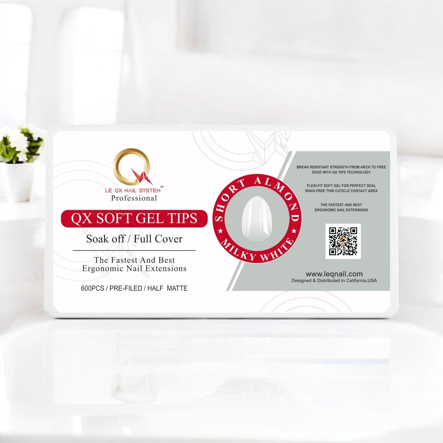 QX SOFT GEL TIPS - SHORT ALMOND - MILKY WHITE - Full Coverage/ Prefile . Buy 3 FREE 1