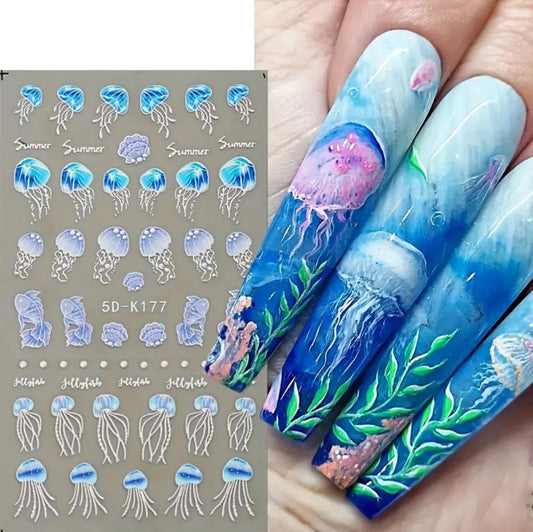 3D NAIL STICKER- STARFISH & JELLYFISH- 2PCS
