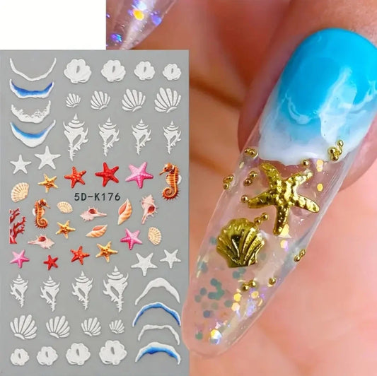 3D NAIL STICKER- STARFISH & JELLYFISH- 2PCS