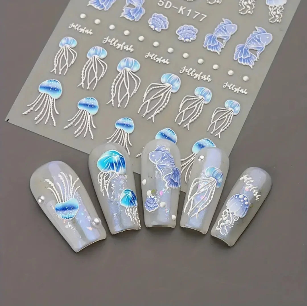 3D NAIL STICKER- STARFISH & JELLYFISH- 2PCS