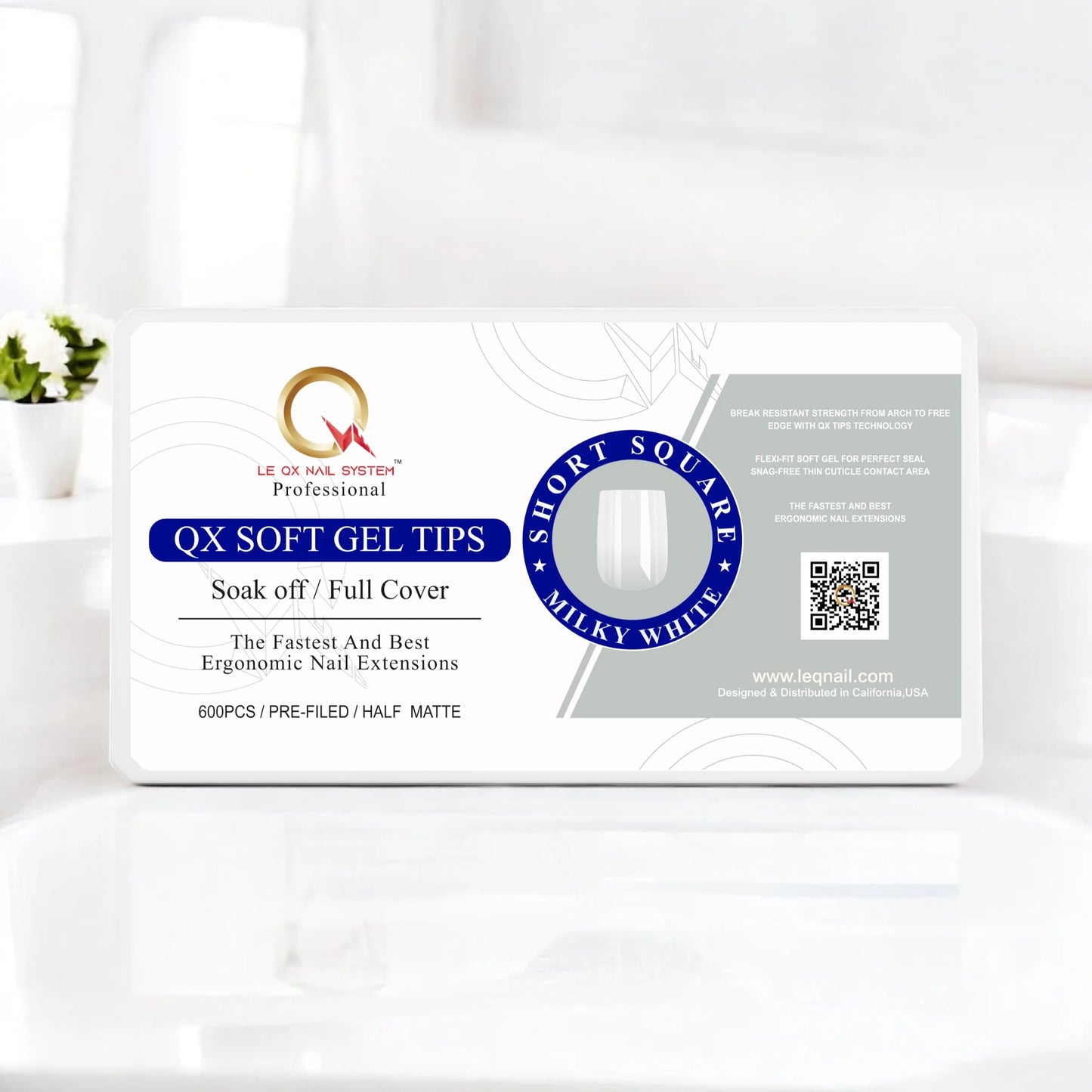 QX SOFT GEL TIPS - SHORT SQUARE - MILKY WHITE Full Coverage/ Prefile . Buy 3 FREE 1