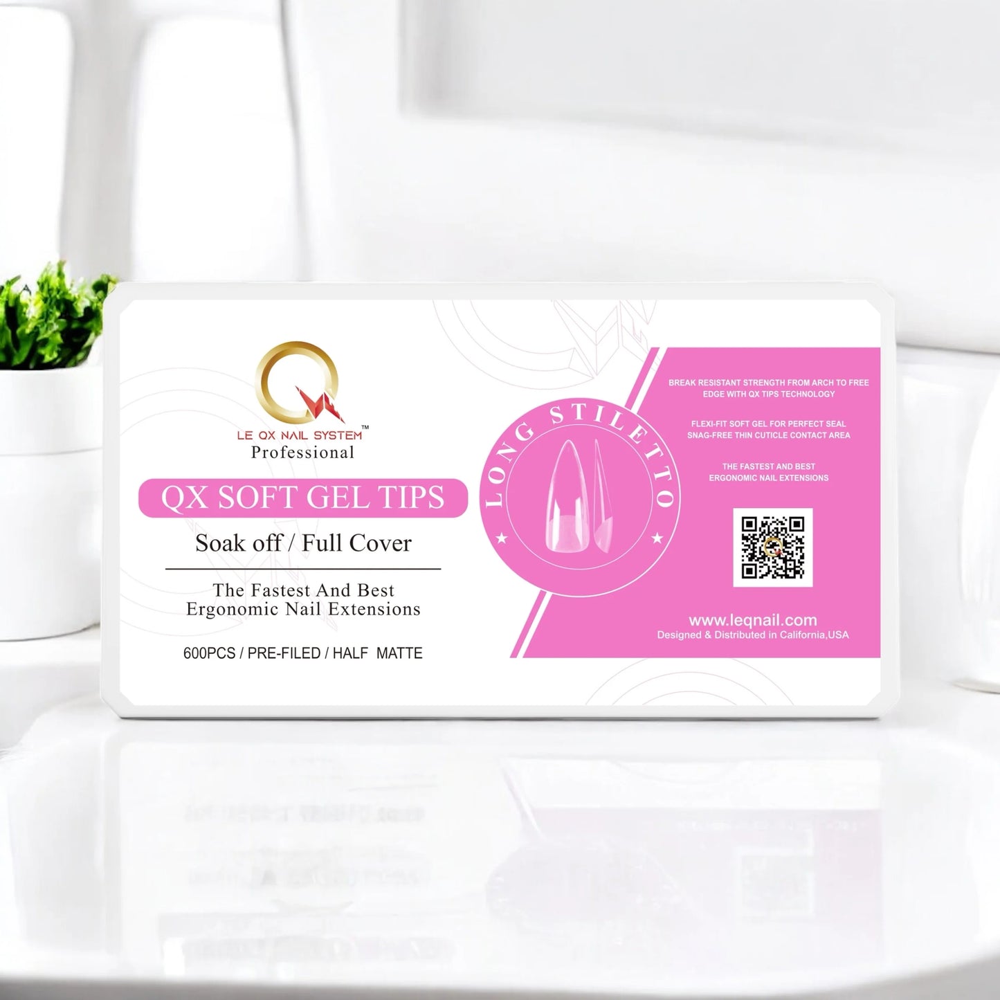 QX SOFT GEL TIPS - LONG STILETTO - Full Coverage/ Prefile Clear. Buy 3 FREE 1