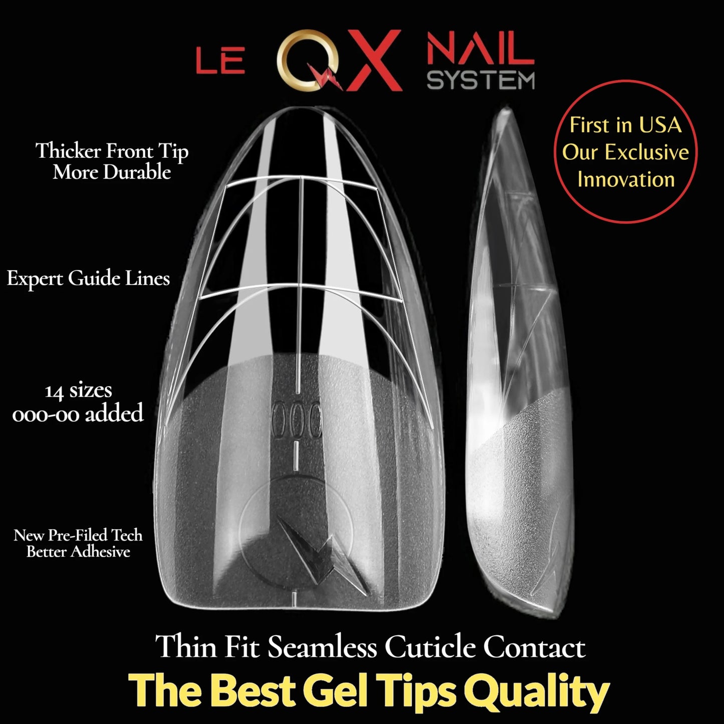 PRO QX TIPS-ALMOND MEDIUM-750 PCS- HALF MATTE- 14 SIZES - PRO GUIDE LINES- BUY 3 FREE 1