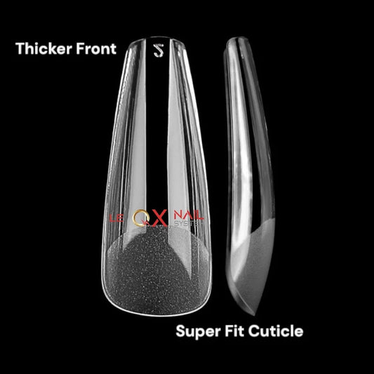 QX SOFT GEL TIPS - LONG COFFIN - Full Coverage/ Pre-file Clear. Buy 3 FREE 1