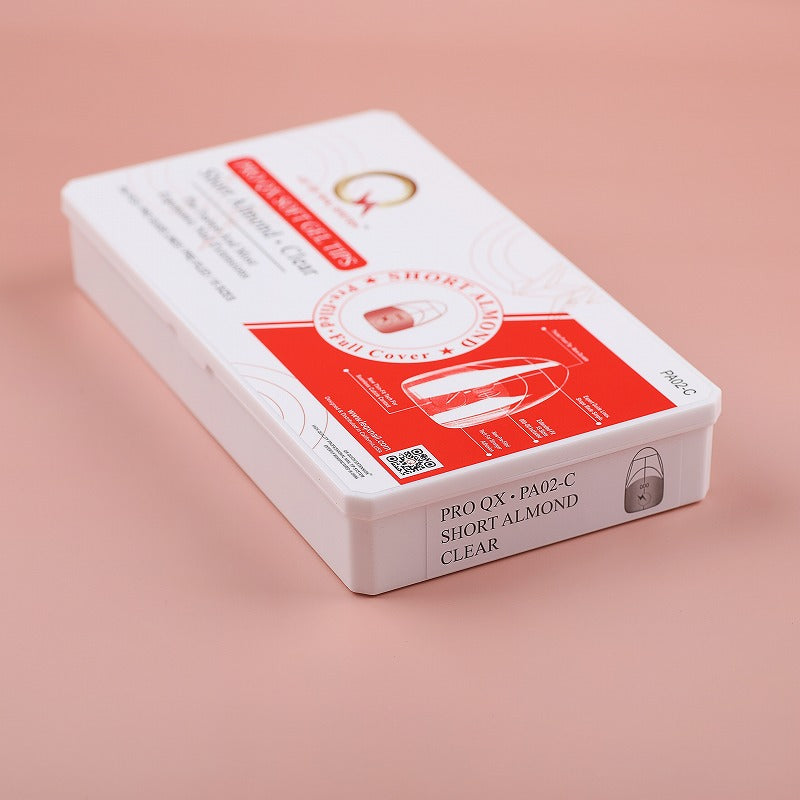PRO QX TIPS- SHORT ALMOND-CLEAR-750 PCS- HALF MATTE- 15 SIZES - PRO GUIDE LINES- BUY 3 FREE 1