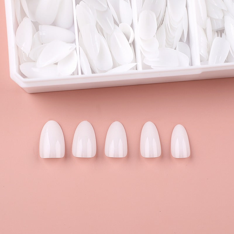 PRO QX TIPS- SHORT ALMOND-MILKY WHITE - 750 PCS- HALF MATTE- 15 SIZES - PRO GUIDE LINES- BUY 3 FREE 1