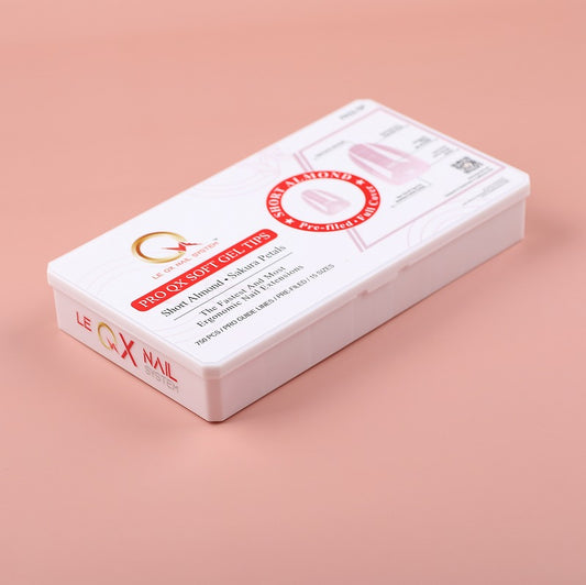 PRO QX TIPS-SHORT ALMOND - SAKURA PETALS -750 PCS- HALF MATTE- 15 SIZES - PRO GUIDE LINES- BUY 3 FREE 1