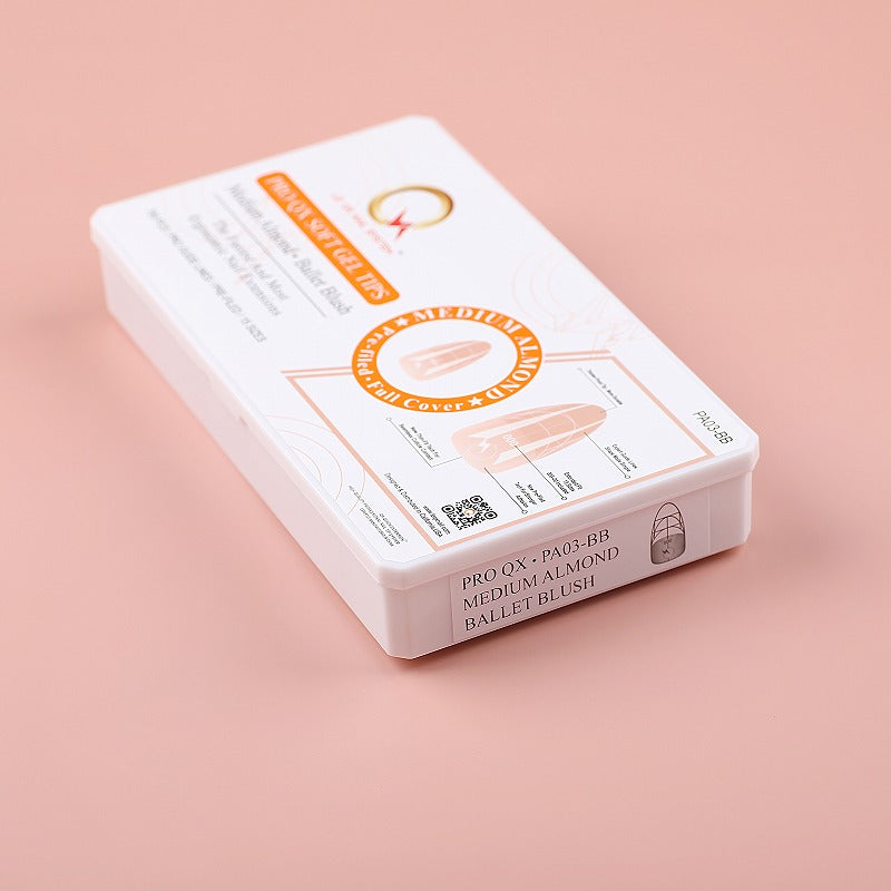 PRO QX TIPS - MEDIUM ALMOND - BALLET BLUSH-750 PCS- HALF MATTE- 15 SIZES - PRO GUIDE LINES- BUY 3 FREE 1