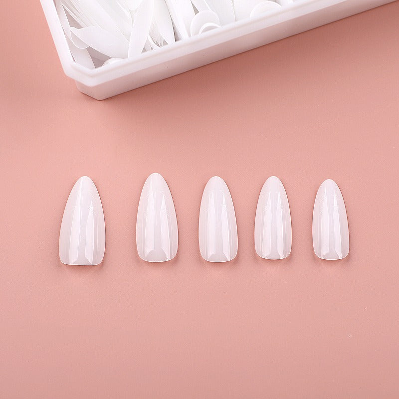 PRO QX TIPS- MEDIUM ALMOND- MILKY WHITE -750 PCS- HALF MATTE- 15 SIZES - PRO GUIDE LINES- BUY 3 FREE 1