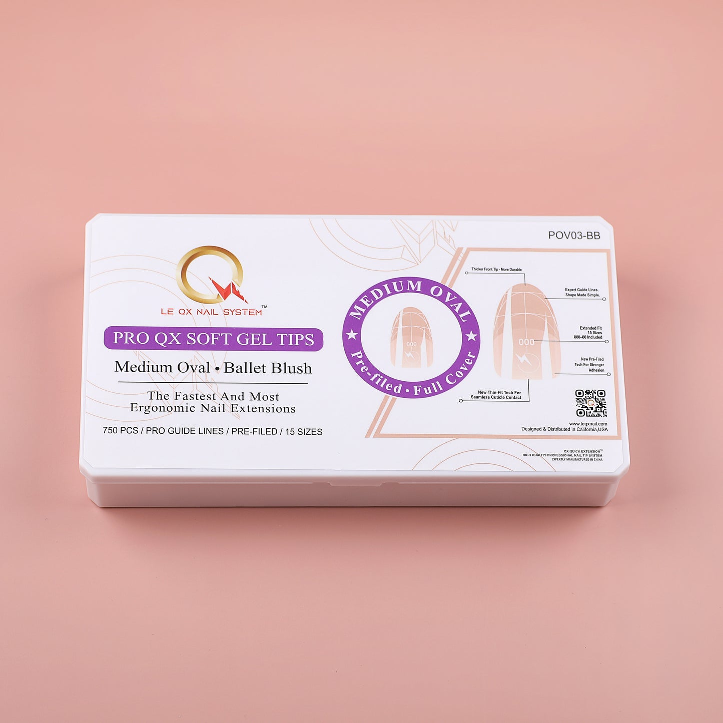 PRO QX TIPS- MEDIUM OVAL-BALLET BLUSH-750 PCS- HALF MATTE- 15 SIZES - PRO GUIDE LINES- BUY 3 FREE 1 Copy
