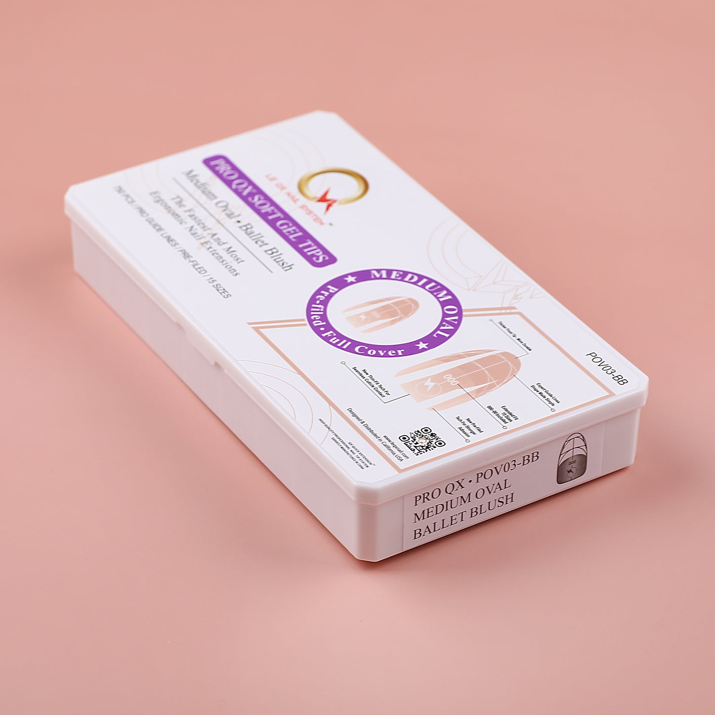 PRO QX TIPS- MEDIUM OVAL-BALLET BLUSH-750 PCS- HALF MATTE- 15 SIZES - PRO GUIDE LINES- BUY 3 FREE 1 Copy