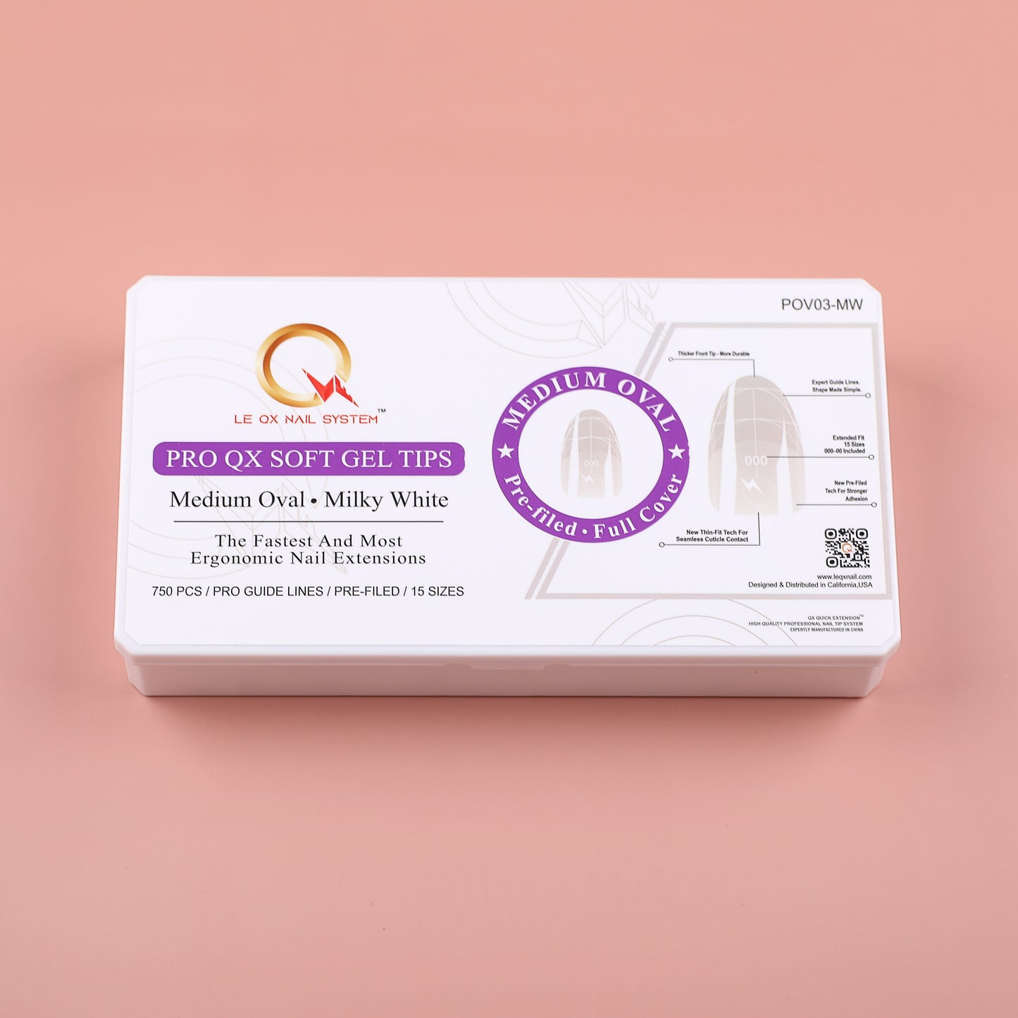 PRO QX TIPS- MEDIUM OVAL- MILKY WHITE -750 PCS- HALF MATTE- 15 SIZES - PRO GUIDE LINES- BUY 3 FREE 1