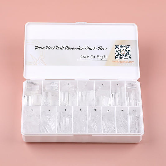 PRO QX TIPS- SHORT SQUARE-CLEAR-750 PCS- HALF MATTE- 15 SIZES - PRO GUIDE LINES- BUY 3 FREE 1 Copy