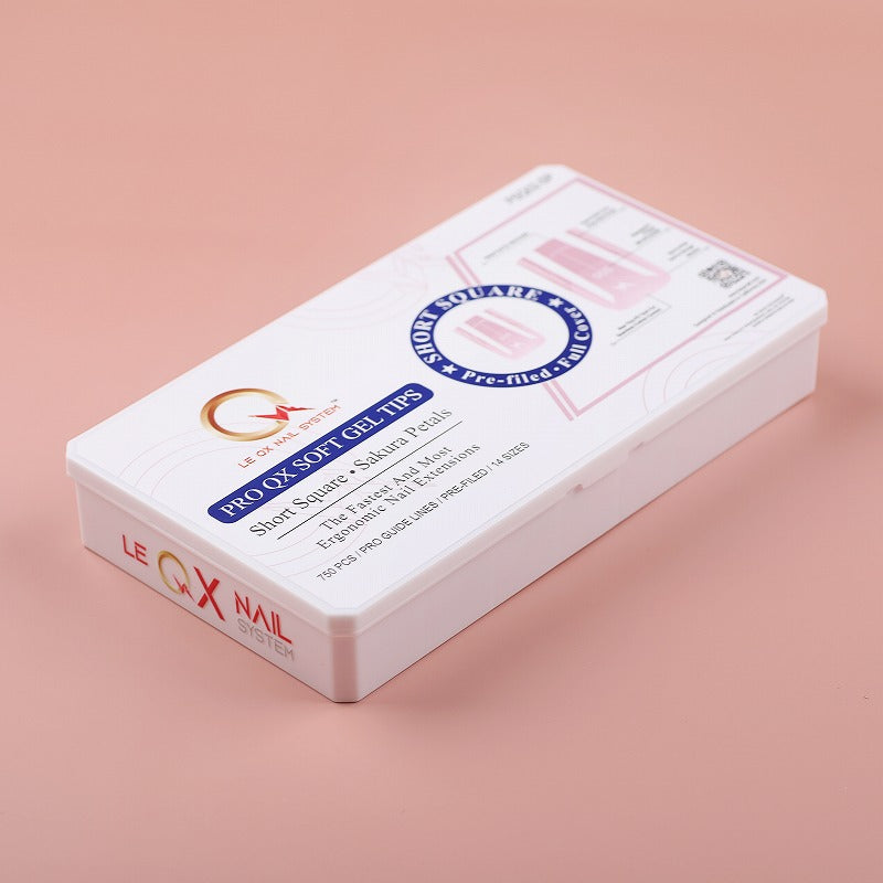 PRO QX TIPS- SHORT SQUARE-SAKURA PETALS-750 PCS- HALF MATTE- 15 SIZES - PRO GUIDE LINES- BUY 3 FREE 1