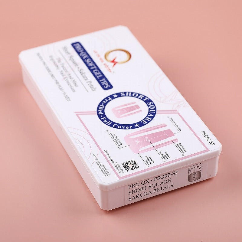 PRO QX TIPS- SHORT SQUARE-SAKURA PETALS-750 PCS- HALF MATTE- 15 SIZES - PRO GUIDE LINES- BUY 3 FREE 1