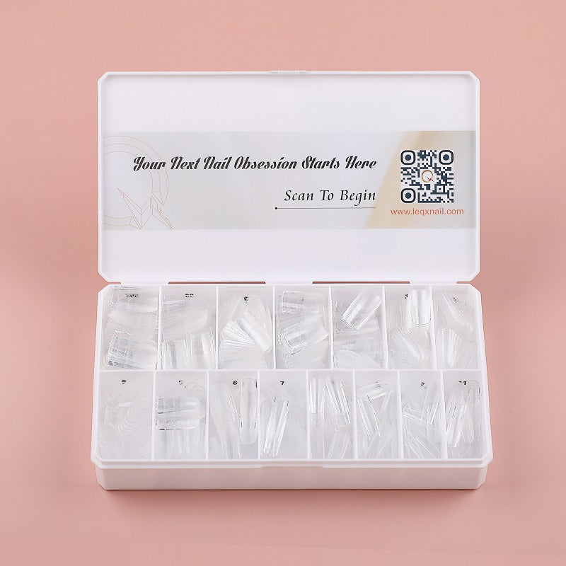 PRO QX TIPS- MEDIUM SQUARE-CLEAR-750 PCS- HALF MATTE- 15 SIZES - PRO GUIDE LINES- BUY 3 FREE 1 Copy Copy