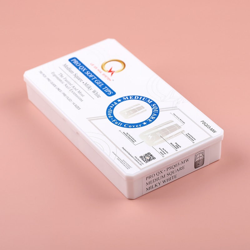 PRO QX TIPS- MEDIUM SQUARE- MILKY WHITE -750 PCS- HALF MATTE- 15 SIZES - PRO GUIDE LINES- BUY 3 FREE 1 Copy