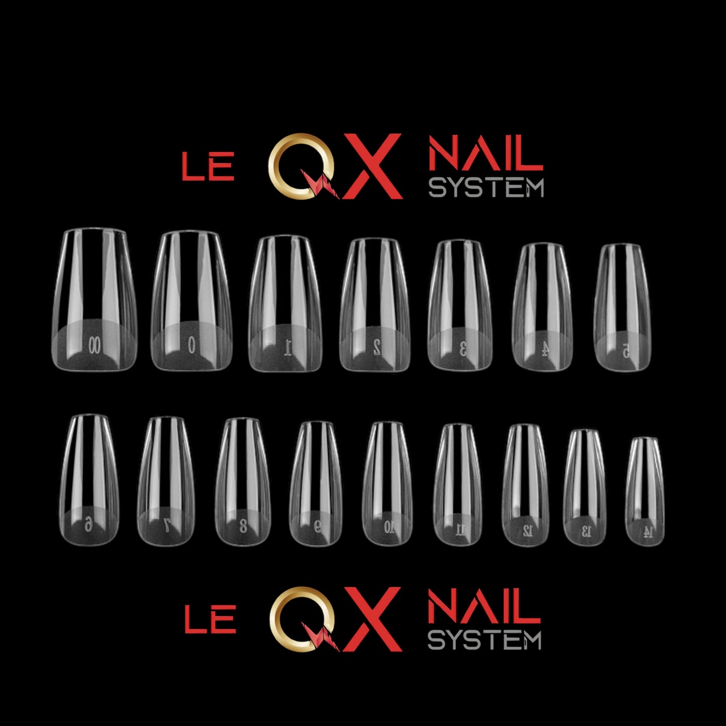 QX SOFT GEL TIPS - MEDIUM TAPERED SLEEK COFFIN  - CLEAR - Full Coverage/ Pre-file Clear. Buy 3 FREE 1