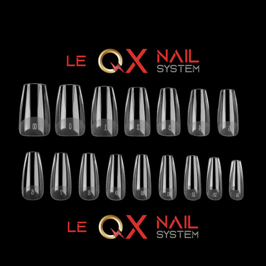 QX SOFT GEL TIPS - MEDIUM TAPERED SLEEK COFFIN  - CLEAR - Full Coverage/ Pre-file Clear. Buy 3 FREE 1