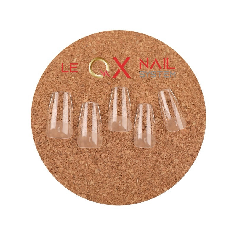 QX SOFT GEL TIPS - MEDIUM TAPERED SLEEK COFFIN  - CLEAR - Full Coverage/ Pre-file Clear. Buy 3 FREE 1