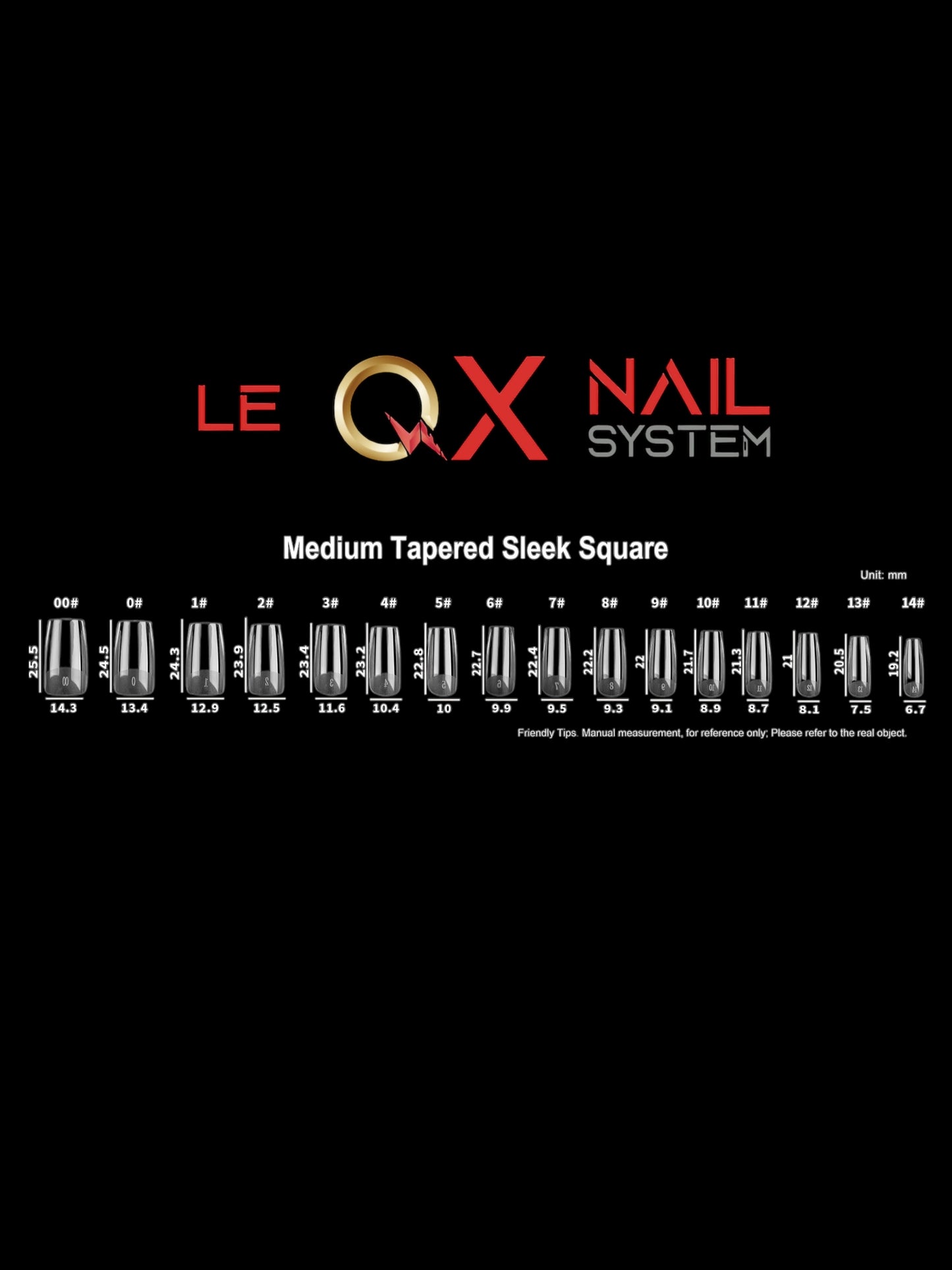 QX SOFT GEL TIPS - MEDIUM TAPERED SLEEK SQUARE - CLEAR - Full Coverage/ Prefile . Buy 3 FREE 1