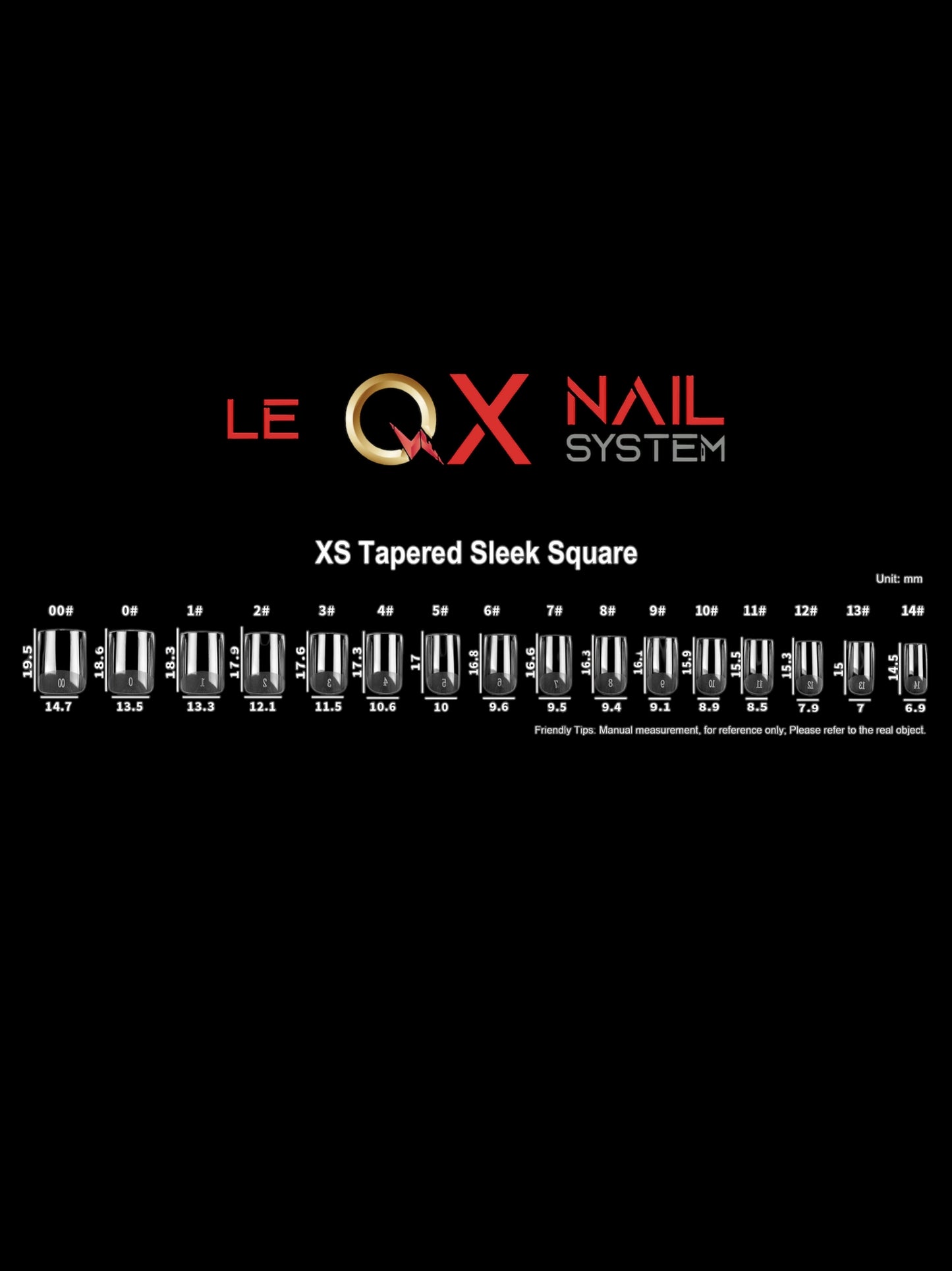QX SOFT GEL TIPS - XS TAPERED SLEEK SQUARE - CLEAR - Full Coverage/ Prefile . Buy 3 FREE 1