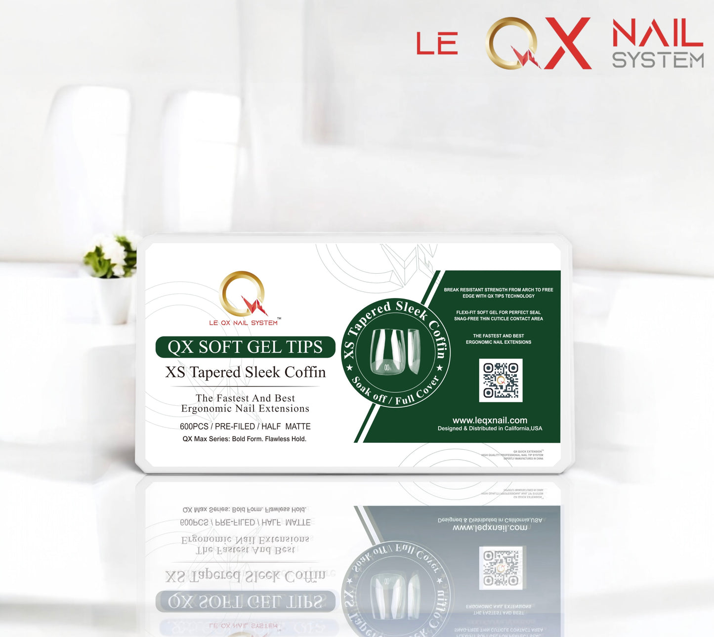 QX SOFT GEL TIPS - XS TAPERED SLEEK COFFIN - Full Coverage/ Prefile . Buy 3 FREE 1