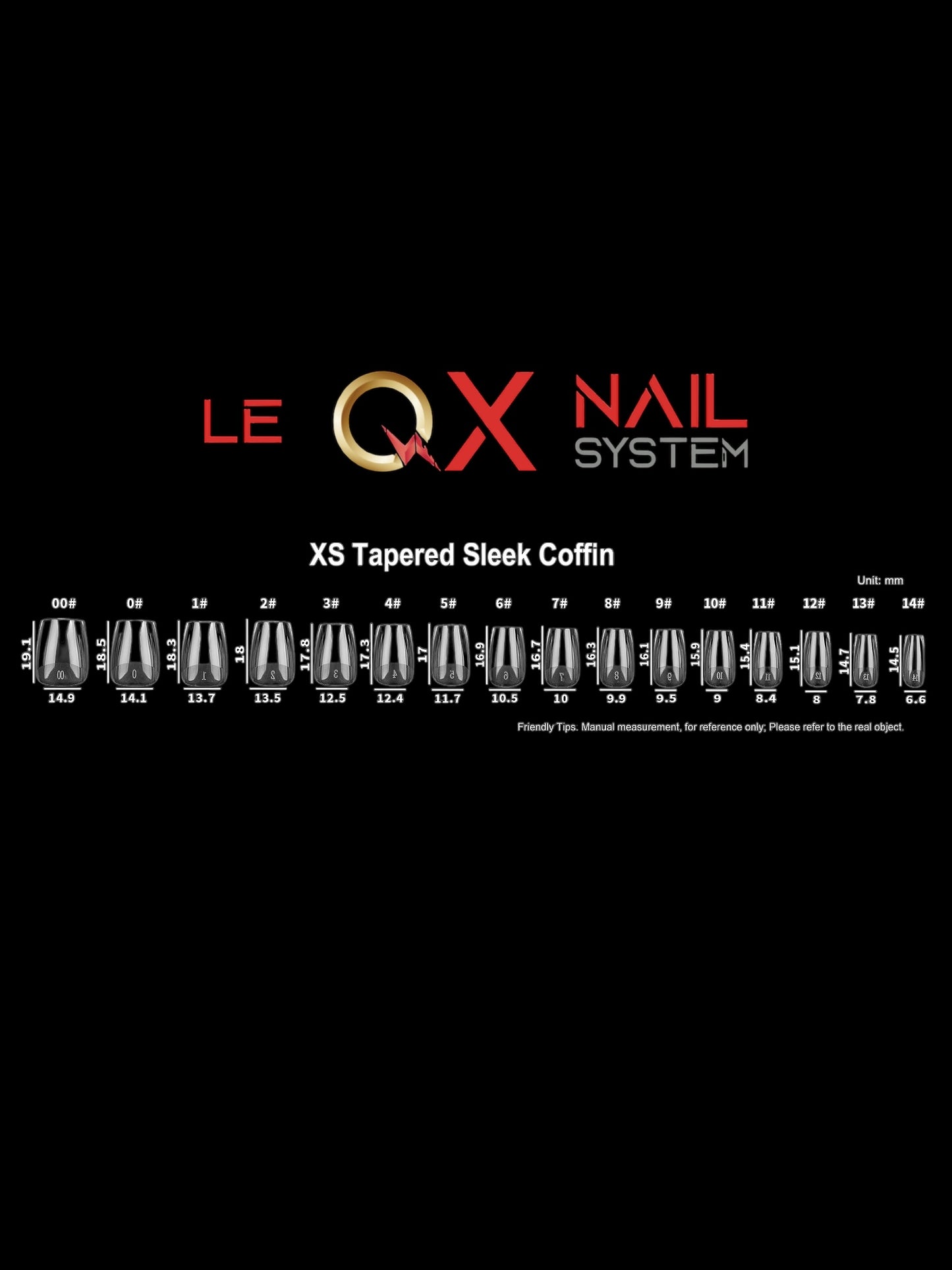 QX SOFT GEL TIPS - XS TAPERED SLEEK COFFIN - Full Coverage/ Prefile . Buy 3 FREE 1