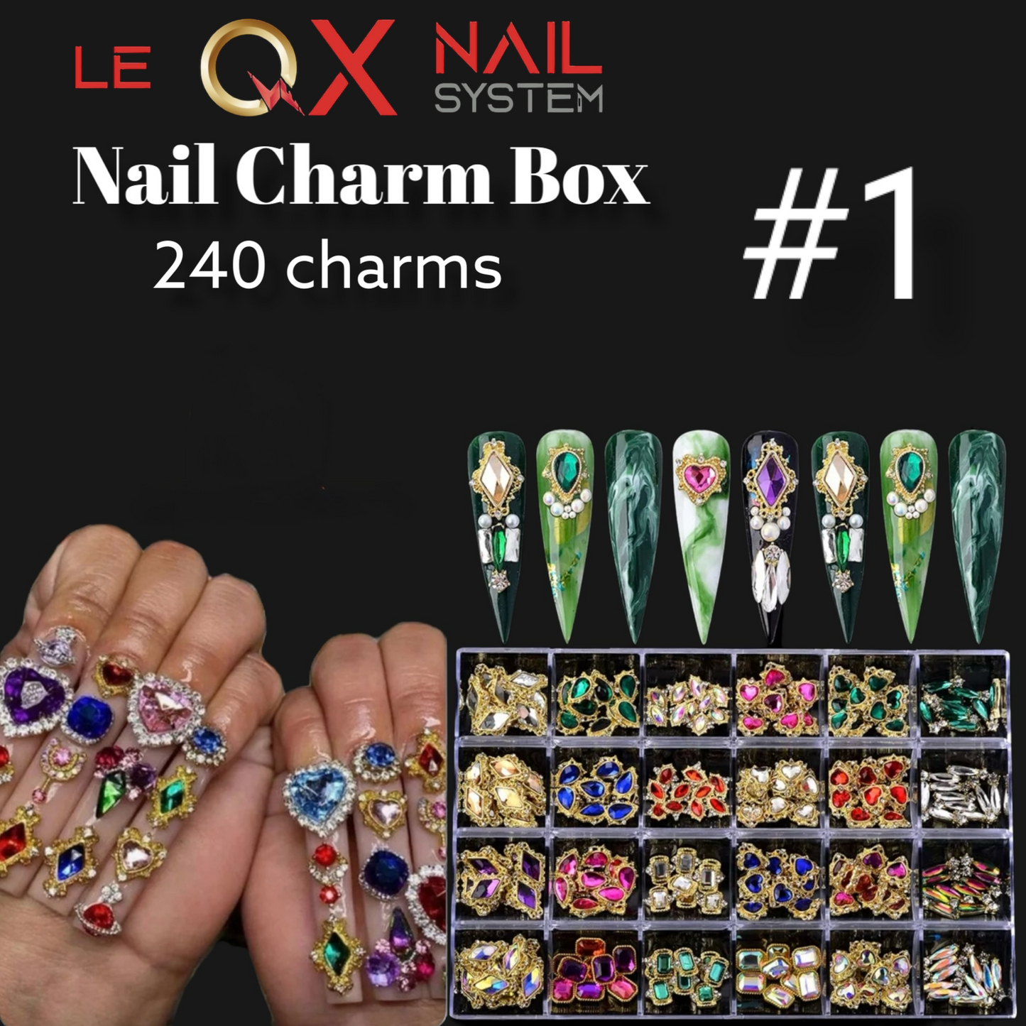 Nail Charm Box 240pcs/ PROMOTION Buy 1 box get 1 diamond glue tube no-wipe