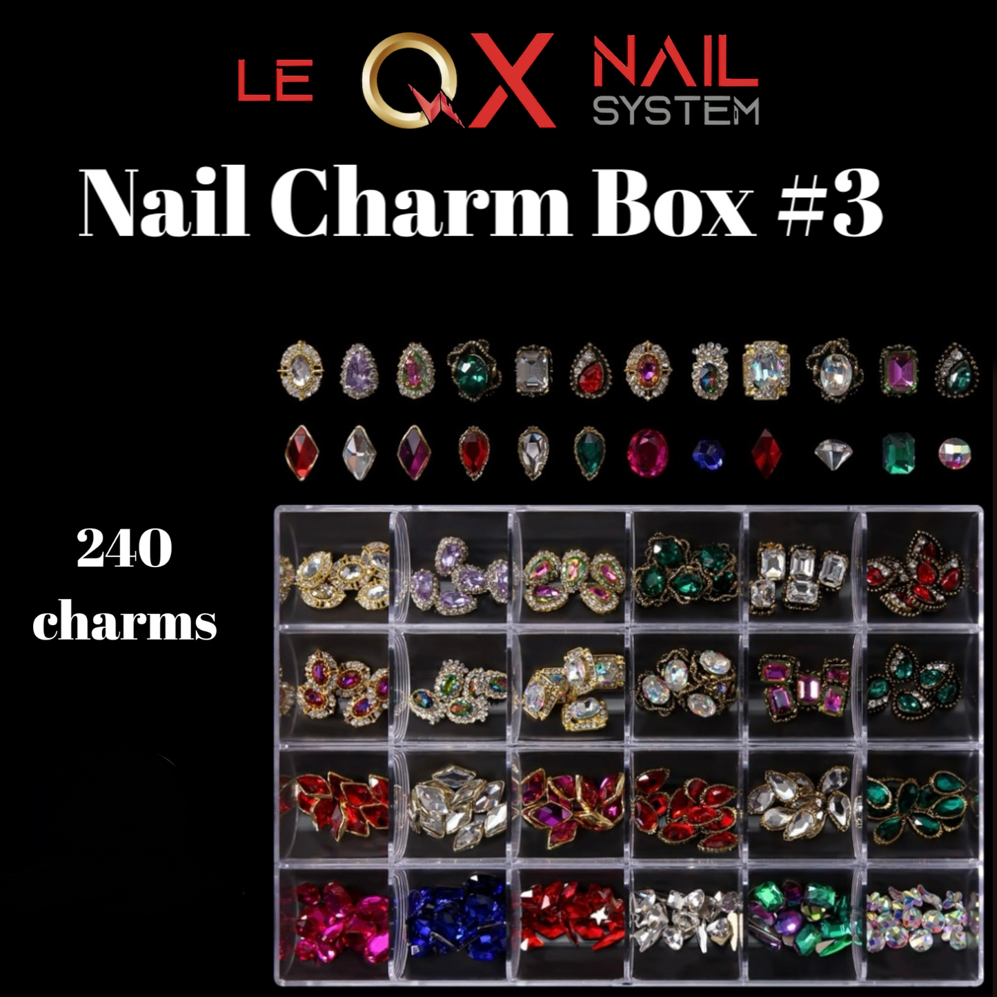 Nail Charm Box 240pcs/ PROMOTION Buy 1 box get 1 diamond glue tube no-wipe
