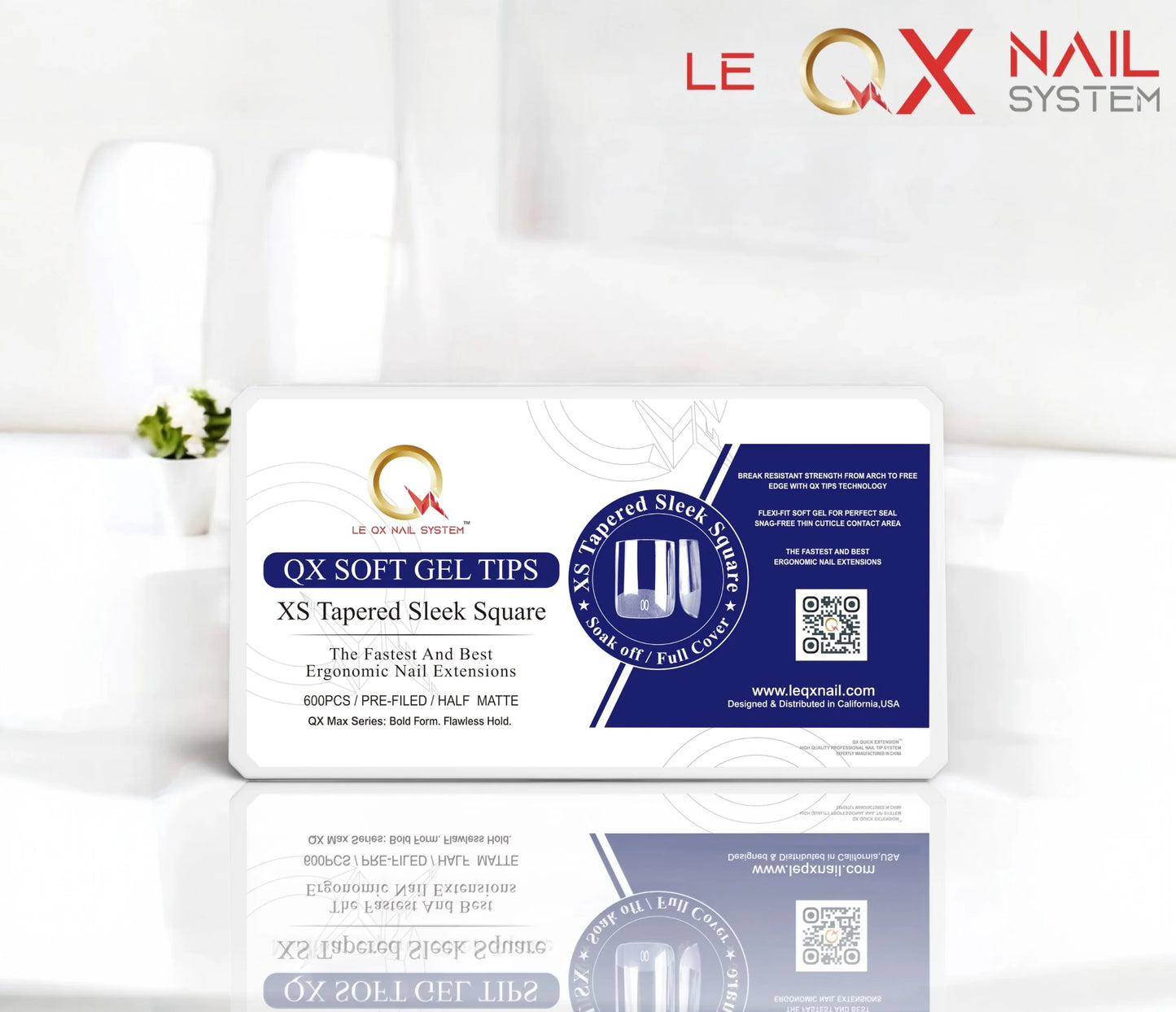 QX SOFT GEL TIPS - XS TAPERED SLEEK SQUARE - CLEAR - Full Coverage/ Prefile . Buy 3 FREE 1