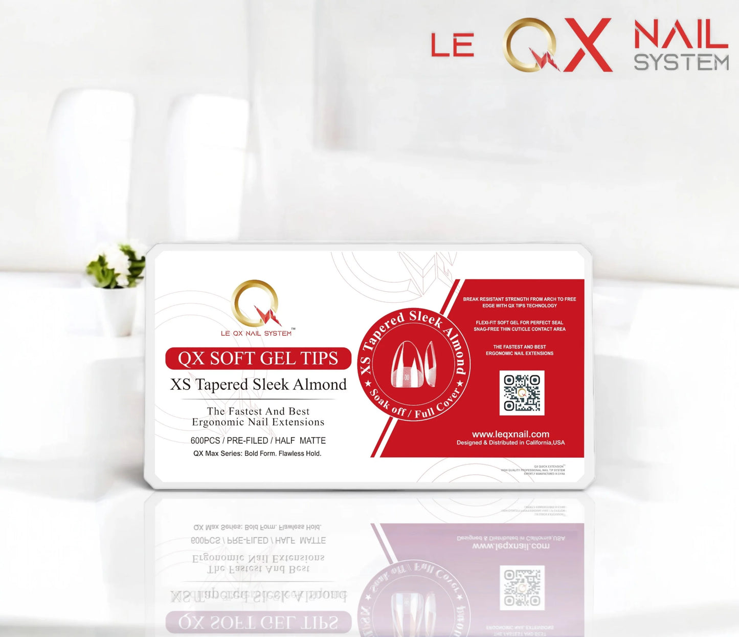 QX SOFT GEL TIPS - XS TAPERED SLEEK ALMOND - CLEAR - Full Coverage/ Prefile . Buy 3 FREE 1