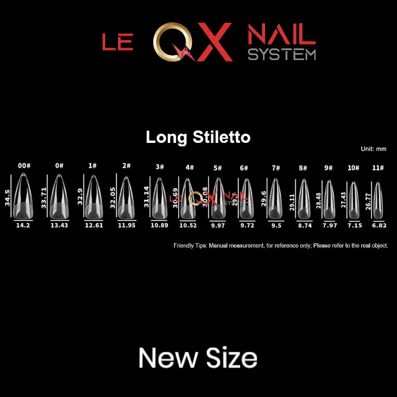 QX SOFT GEL TIPS - LONG STILETTO - Full Coverage/ Prefile Clear. Buy 3 FREE 1