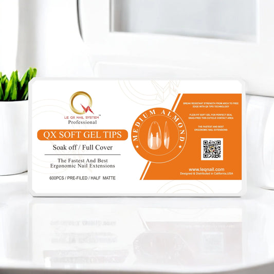 QX SOFT GEL TIPS - MEDIUM ALMOND - Full Coverage/ Prefile . Buy 3 FREE 1
