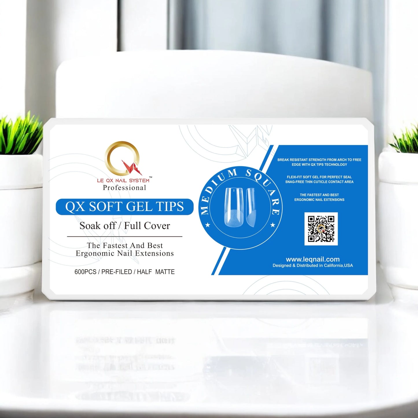 QX SOFT GEL TIPS - MEDIUM SQUARE - Full Coverage/ Prefile Clear. Buy 3 FREE 1